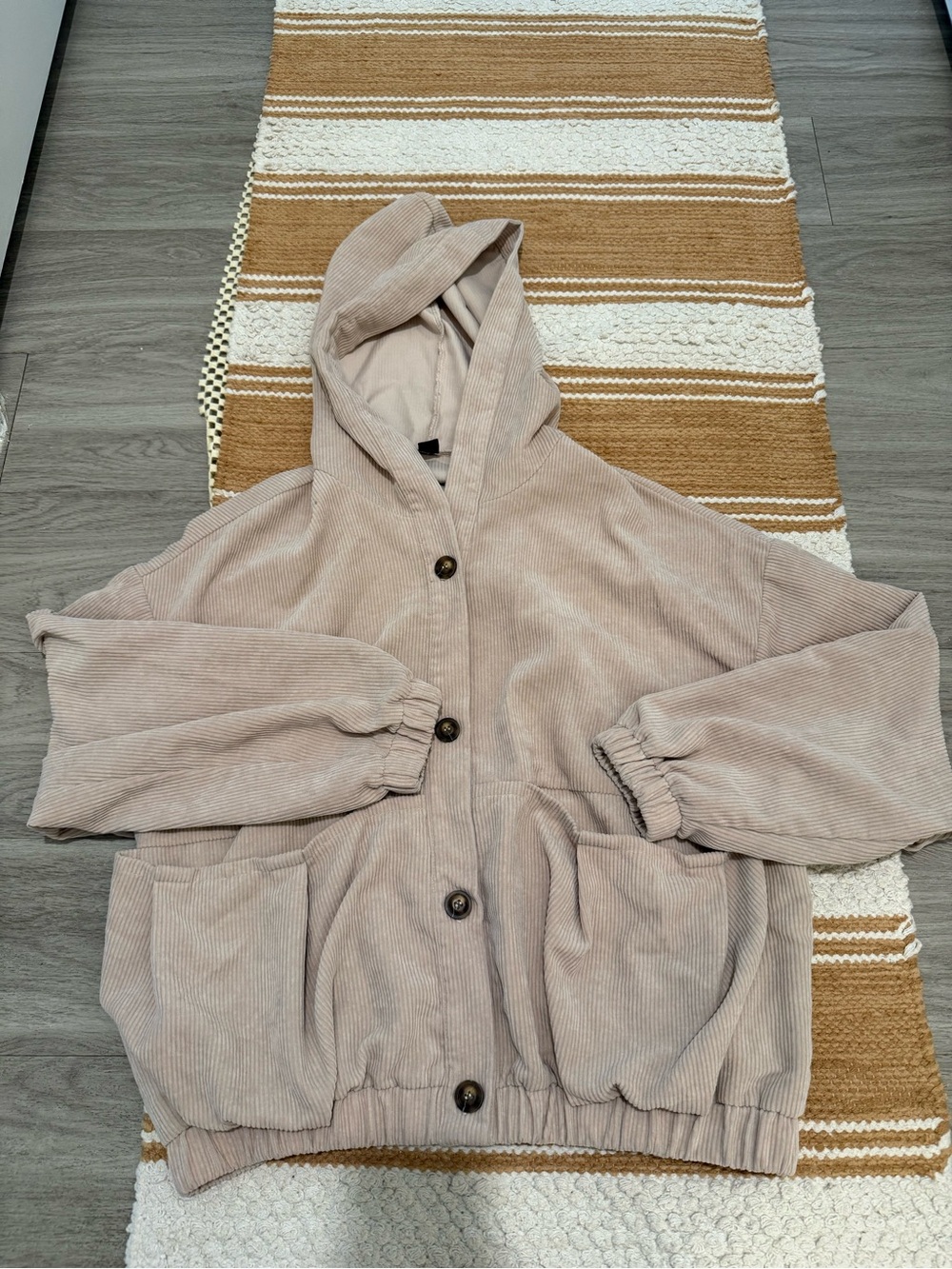 SHEIN Women's Hooded Corduroy Jacket in Light Taupe